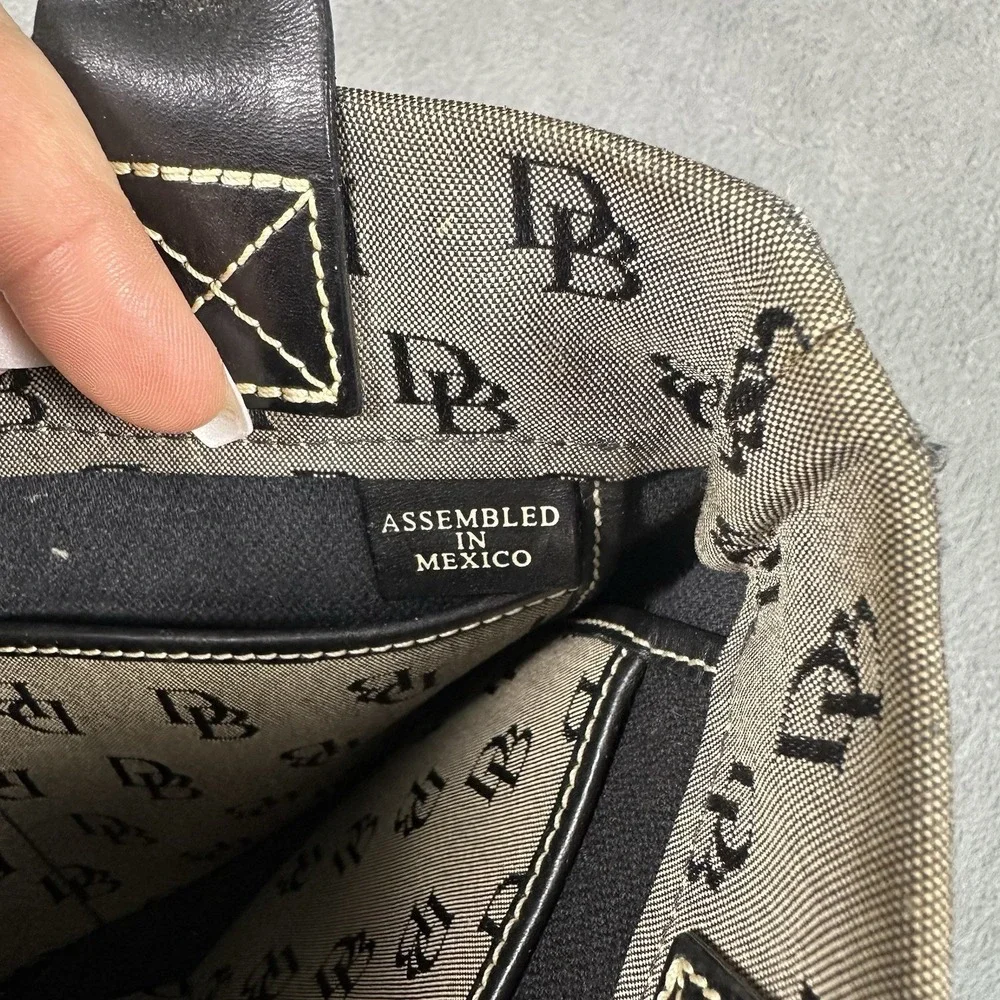 Dooney & Bourke Monogram Canvas Tassel Tote Bag Y2K Brown Black Shoulder Purse